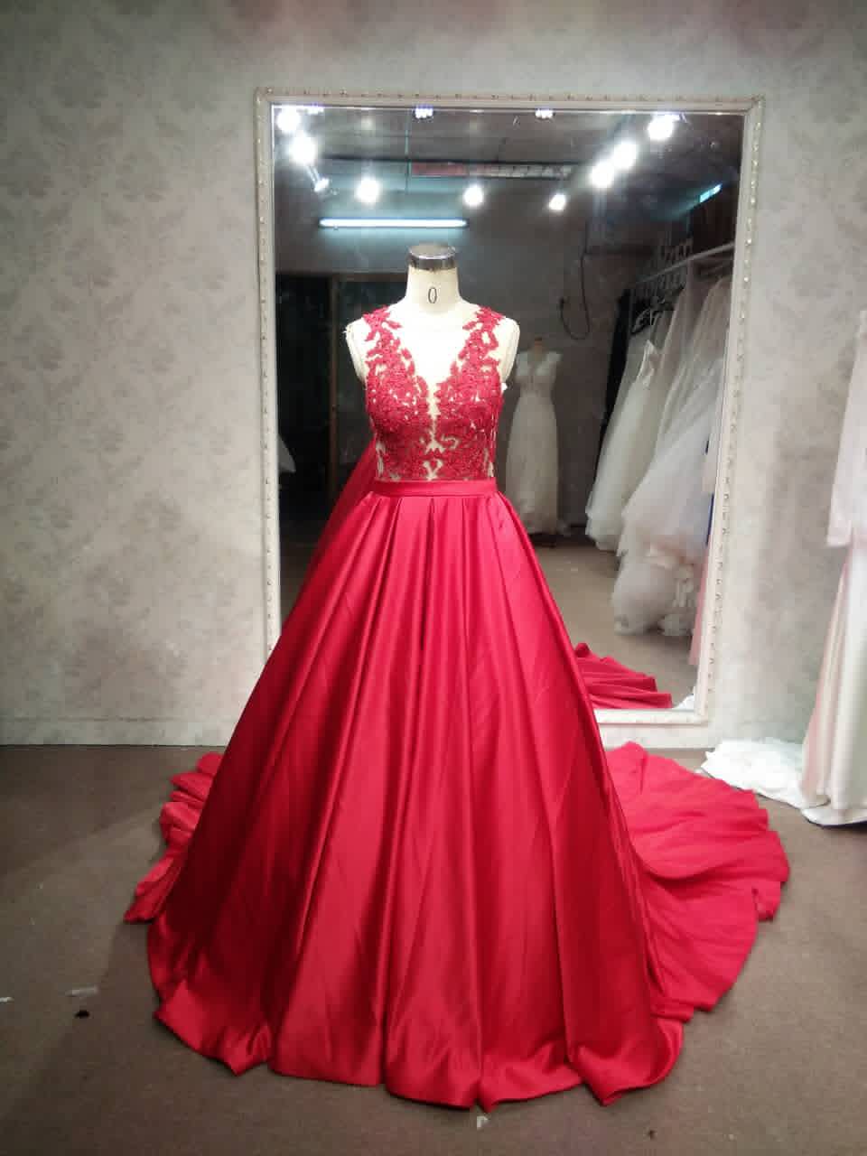 Estilo LE1197 - Vestido de fiesta de encaje rojo sin mangas