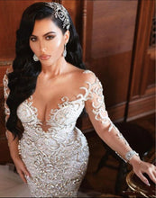C2022-LS77 - Vestido de novia de alta costura de manga larga con pedrería