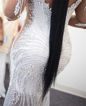 C2022-SLSB448 - Vestido de novia transparente de manga larga y talla grande con cristales Swarovski Bling