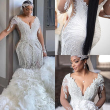 C2022-SLSB448 - Vestido de novia transparente de manga larga y talla grande con cristales Swarovski Bling