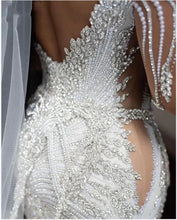 C2022-SLSB448 - Vestido de novia transparente de manga larga y talla grande con cristales Swarovski Bling