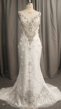 C2021-Perrline - Sleeveless swarovski crystal beaded wedding gown with detachable train
