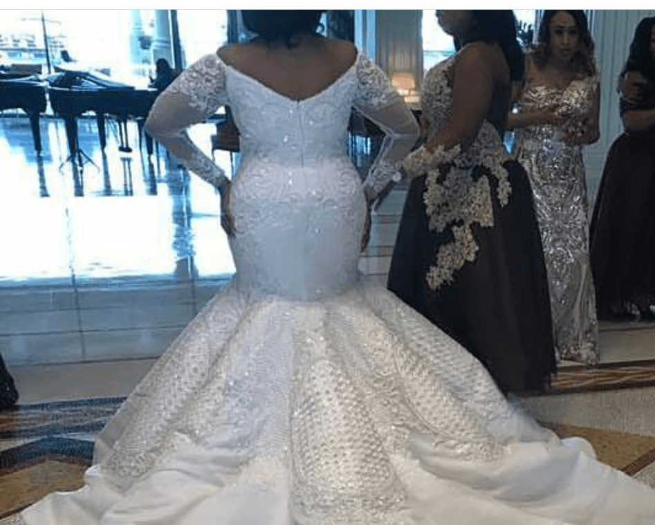 C2019 - LSP080 Off the shoulder long sleeve plus size fit-to-flare wedding gown