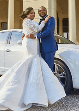 C2019 - LSP080 Off the shoulder long sleeve plus size fit-to-flare wedding gown