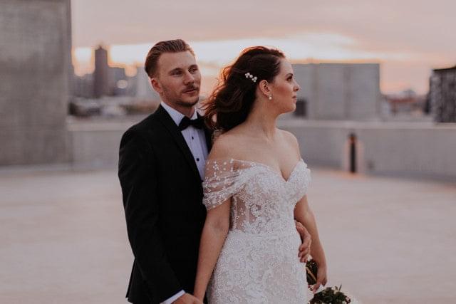 C2021-aSL0887 sheer off the shoulder beaded lace wedding gown with train