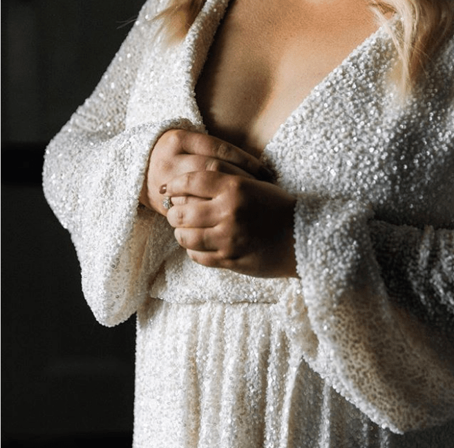 C2019-lsp088 - beaded long sleeve v-neck plus size wedding gown