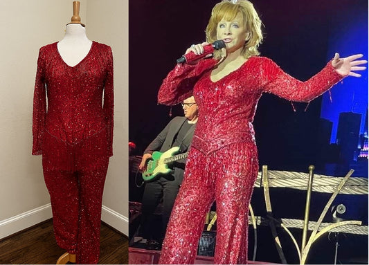 Style RM5193 - Replica of a Reba McEntire red long sleeve beaded pant suit
