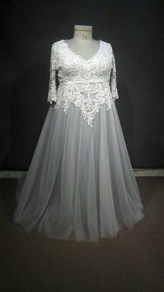 style C2017-ping - Three Quarter length sleeve plus size wedding gown