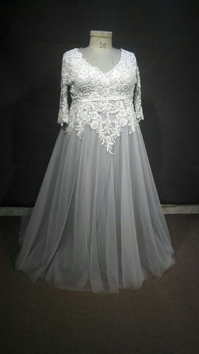 style C2017-ping - Three Quarter length sleeve plus size wedding gown