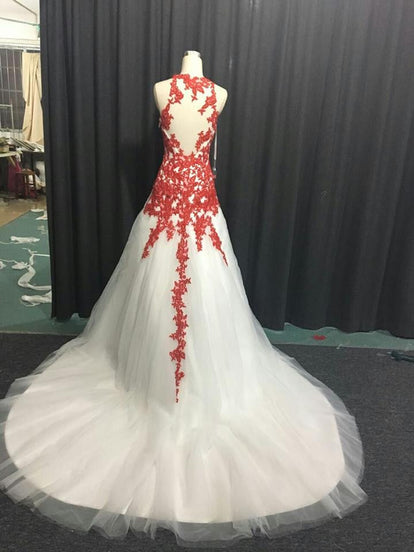 Style #012817 Red and White Halter Style Wedding Dresses – Darius Couture