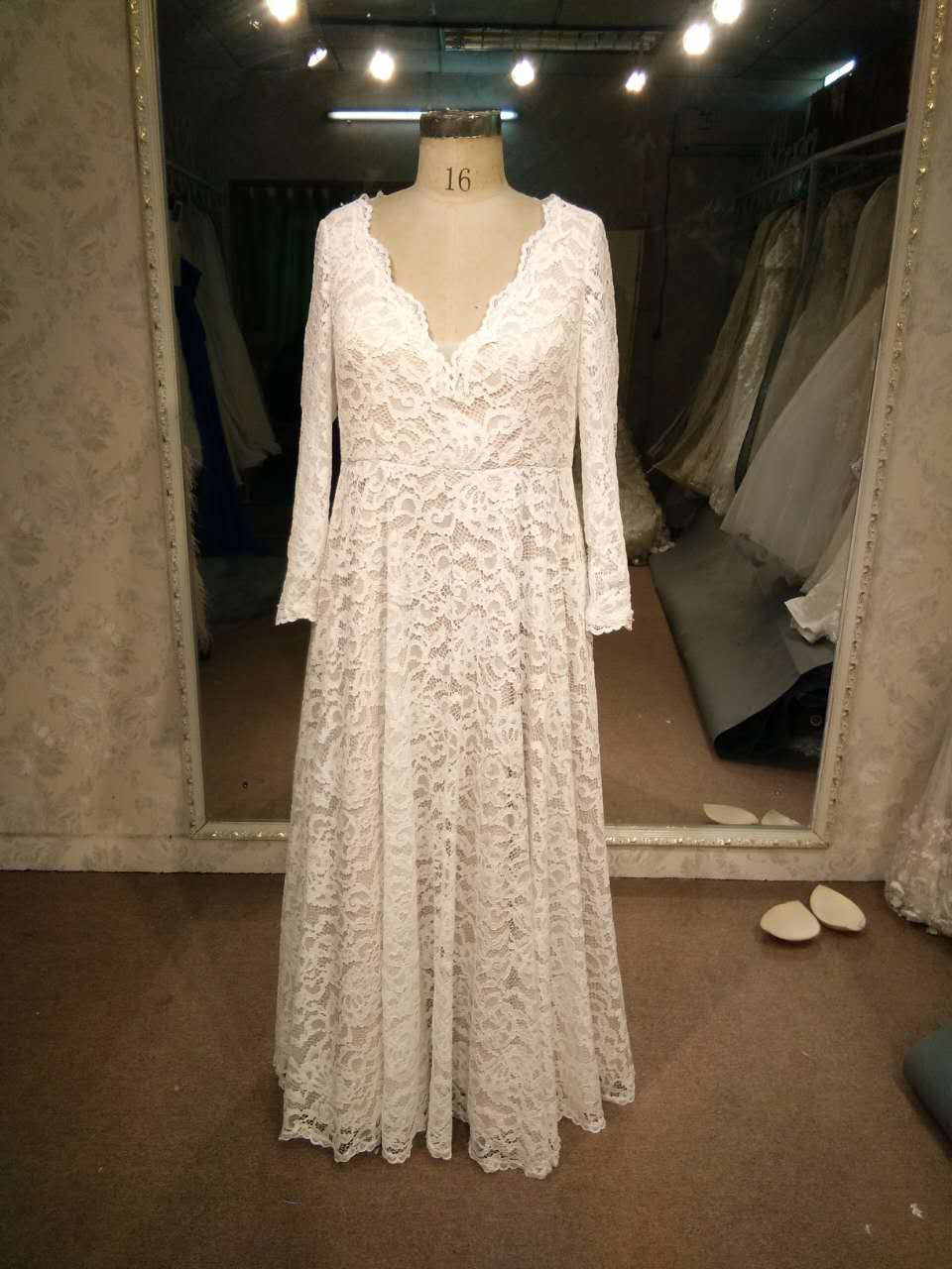 Long Sleeve plus size lace wedding dress