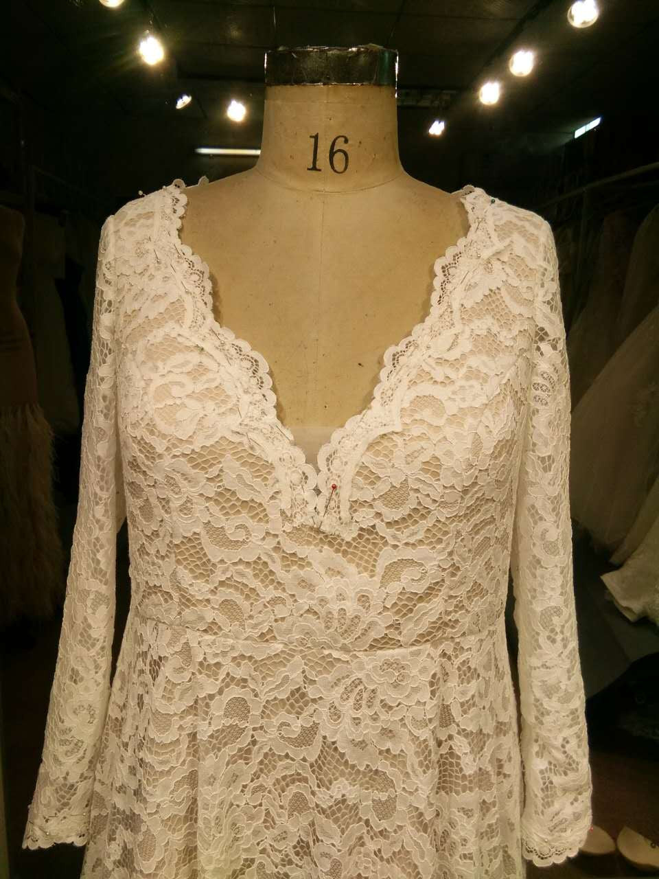 Long Sleeve plus size lace wedding dress