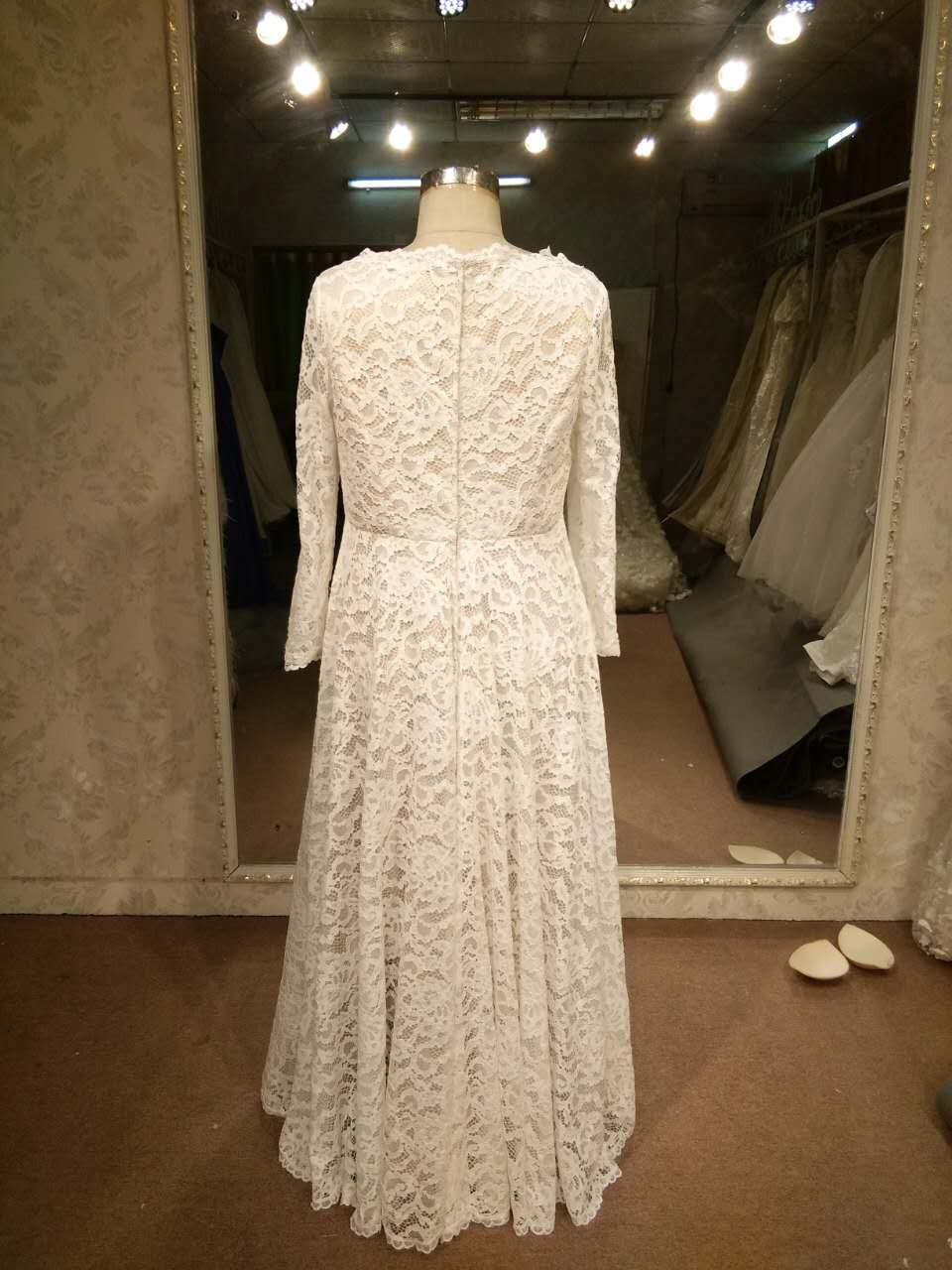 Long Sleeve plus size lace wedding dress