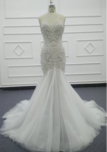 Estilo VNDM004 Vestidos de novia estilo trompeta sin tirantes 