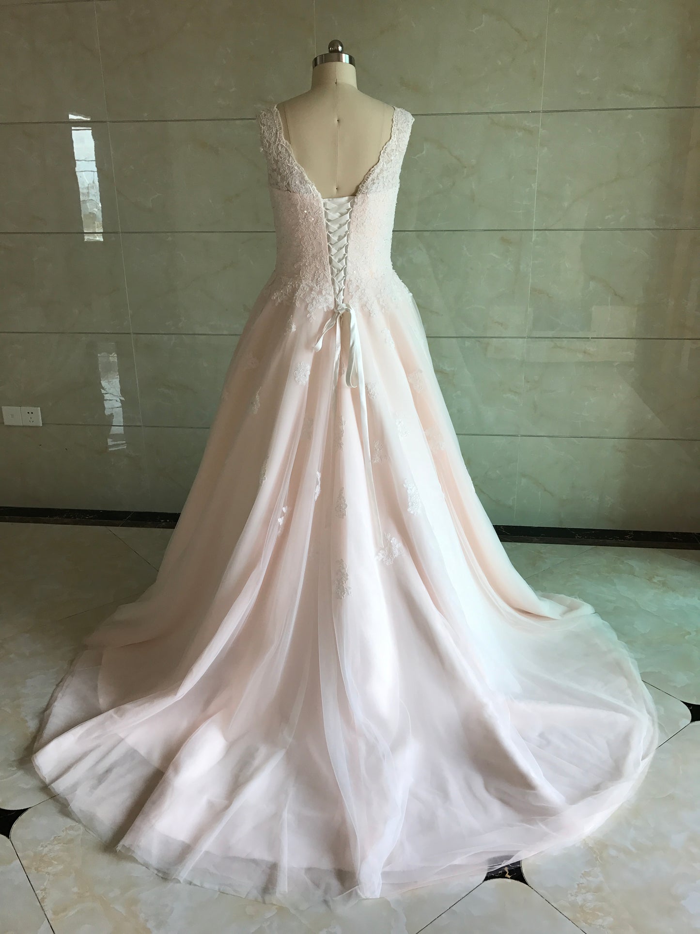 Style DOL-Y004 - Pastel Pink sleeveless wedding gown