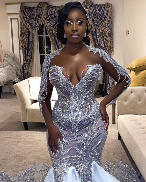 C2022-BSB58  Sheer illusion long sleeve wedding gown with bling