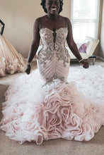 C2020-SP8b - Strapless fit-and-flare ruffle train wedding gown