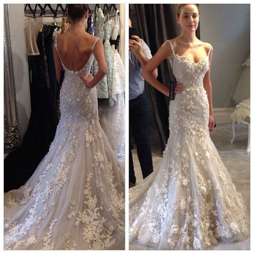 C2022-FF988 Backless lace wedding gown