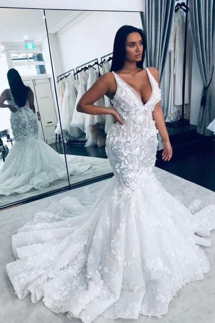 C2022-vf339 - Robe de mariée sexy grande taille sans manches et col en V 