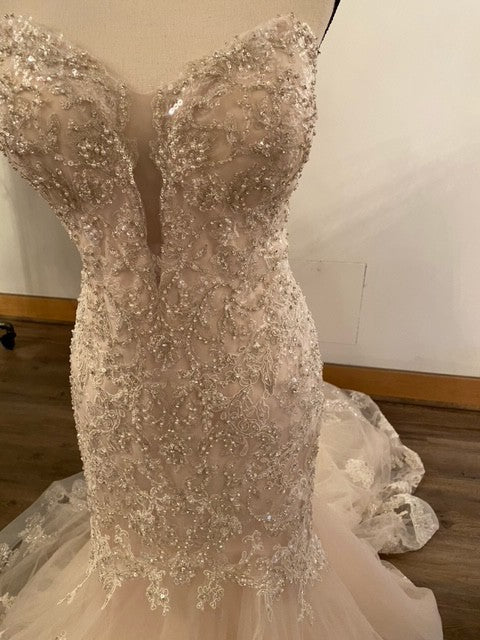 C2022-CB strapless mermaid crystal beaded wedding gown