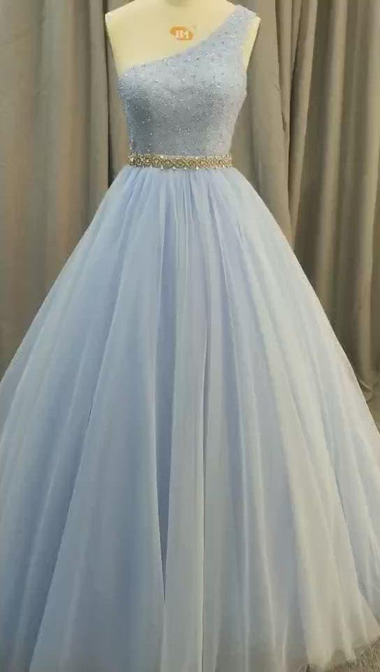 Style C2020-LDuff2 - One Shoulder Blue Formal Evening Gown