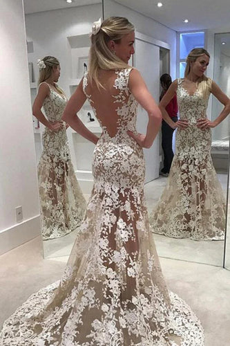 C2022-ON336 Vestido de novia transparente desnudo con espalda descubierta 