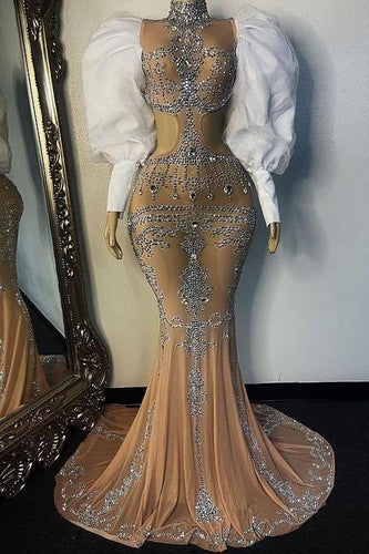 C2022-NW69  Sexy oversized long sleeve formal evening gown with bling