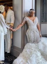 C2022-SLSB448 - Vestido de novia transparente de manga larga y talla grande con cristales Swarovski Bling