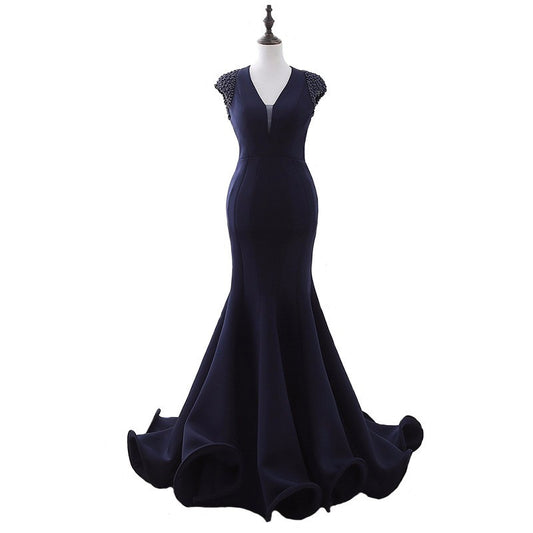 Navy blue Cap sleeve Evening Gown