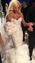 C2021-aSFF61 strapless mermaid beaded lace wedding gown with ruffles