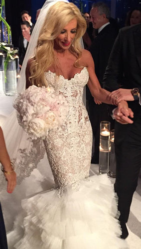 C2021-aSFF61 strapless mermaid beaded lace wedding gown with ruffles