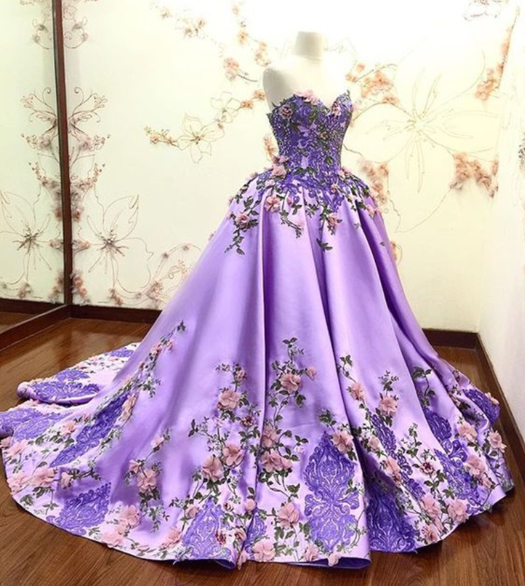 C2022-SBG448 - strapless purple formal ball gown with embroidered embellishments