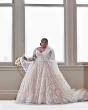 C2022-SLS3011 - Vestido de novia de encaje de talla grande y manga larga transparente
