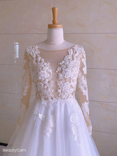 Illusion neck line plus size wedding gowns with sleeves