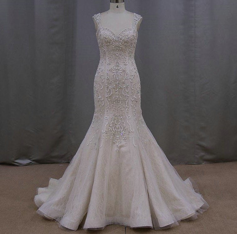 Estilo 2017 vestidos de novia estilo sirena con cuentas 